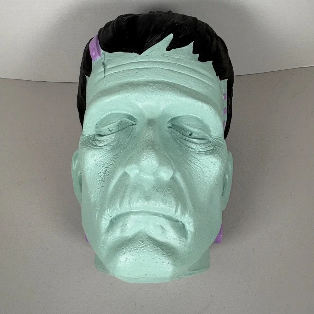Halloween Green Frankenstein Large Head Bust Decoration Life Like Pink And Green